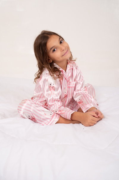 CAMISERO LARGO SATEN IMPORTADO ROSA OSITO MOÑO- KIDS -