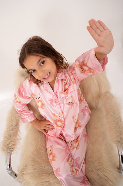 CAMISERO LARGO SATEN IMPORTADO ROSA OSITO - KIDS -