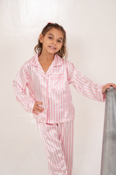 CAMISERO LARGO SATEN IMPORTADO ROSA RAYADO - KIDS -
