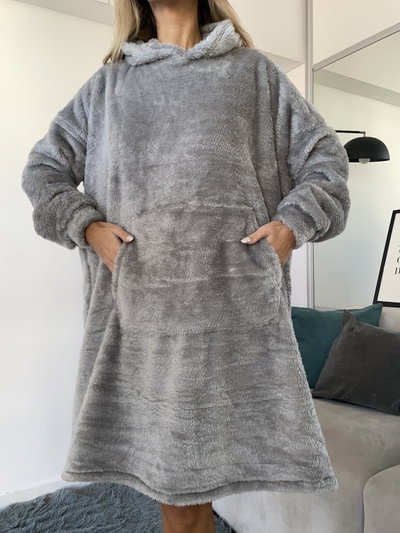 MAXI BUZO MANTA CORDERITO - GRIS -