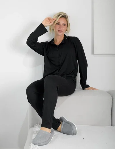 CAMISERO LARGO NEGRO DIOR - MODAL SOFT- 