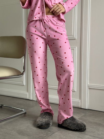 PREVENTA CONJUNTO CAMISERO PLUSH - ROSA CORAZONES - 