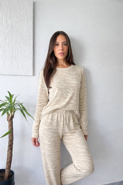 PIJAMA MORLEY ESTAMPADO -ACEBRADO BEIGE -