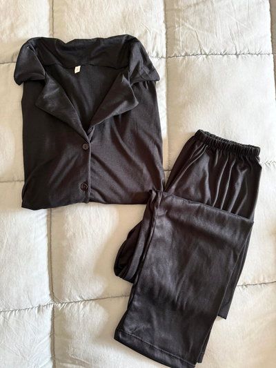 CAMISERO LARGO NEGRO LISO - MODAL SOFT- 