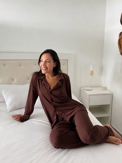 CAMISERO LARGO CHOCOLATE LISO - MODAL SOFT- 
