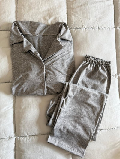 CAMISERO LARGO GRIS LISO - MODAL SOFT- 