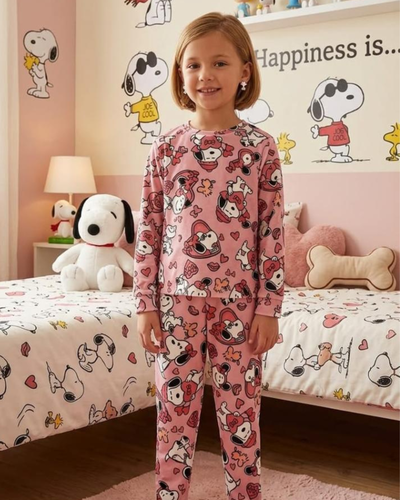 CONJUNTO PLUSH SNOOPY ROSA CORAZONES