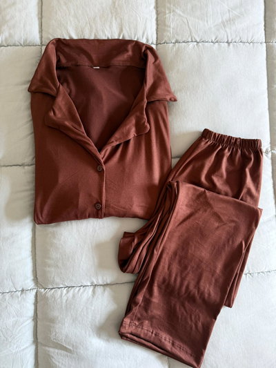 CAMISERO LARGO CHOCOLATE LISO - MODAL SOFT- 