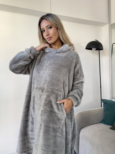 MAXI BUZO MANTA CORDERITO - GRIS -