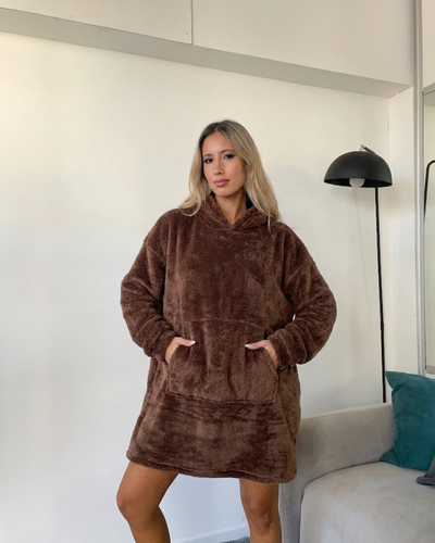 MAXI BUZO MANTA CORDERITO - CHOCOLATE -