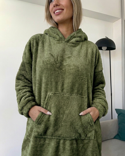 MAXI BUZO MANTA CORDERITO - VERDE MILITAR -