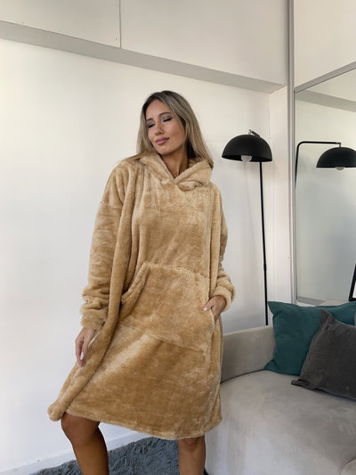 MAXI BUZO MANTA CORDERITO - CAMEL -