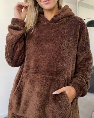 MAXI BUZO MANTA CORDERITO - CHOCOLATE -