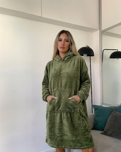MAXI BUZO MANTA CORDERITO - VERDE MILITAR -