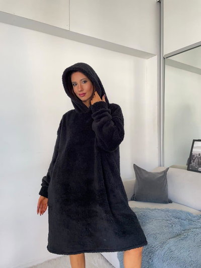 MAXI BUZO MANTA CORDERITO - NEGRO -