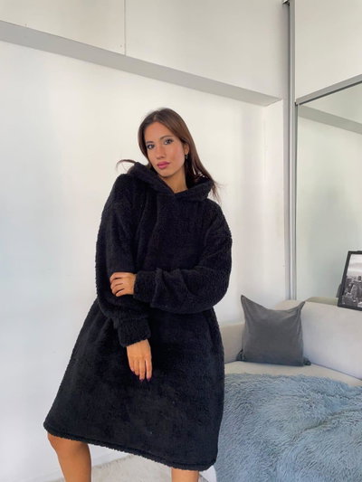MAXI BUZO MANTA CORDERITO - NEGRO -