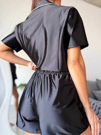 CAMISERO CORTO SATEN NEGRO LISO