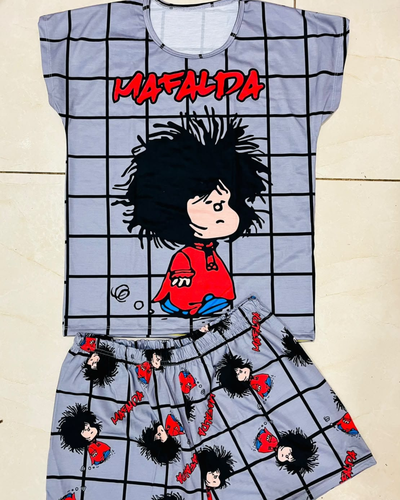 PIJAMA CORTO FULL PRINT - MAFALDA DESPEINADA -