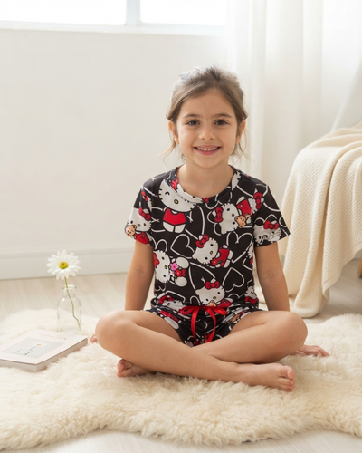 CORTO FULL PRINT KIDS - KITTY NEGRO -