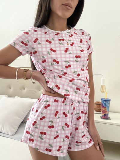 PIJAMA CORTO MODAL ESTAMPADO - CHERRY -