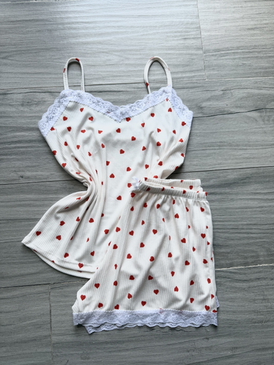 PIJAMA CORTO MORLEY ENCAJE STAMPADO - NATURAL CORAZONES -