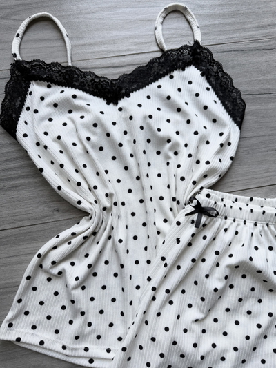 PIJAMA CORTO MORLEY ENCAJE STAMPADO - BLANCO LUNARES -