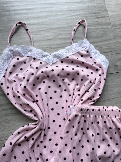 PIJAMA CORTO MORLEY ENCAJE STAMPADO - ROSA LUNARES -