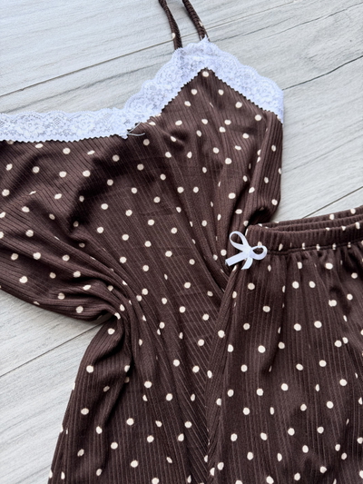 PIJAMA CORTO MORLEY ENCAJE STAMPADO - CHOCOLATE LUNARES -