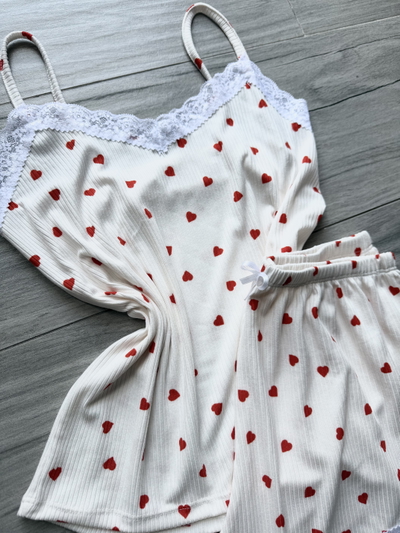 PIJAMA CORTO MORLEY ENCAJE STAMPADO - NATURAL CORAZONES -