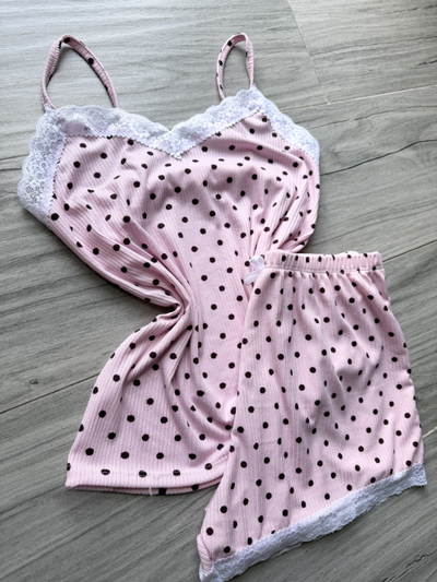 PIJAMA CORTO MORLEY ENCAJE STAMPADO - ROSA LUNARES -