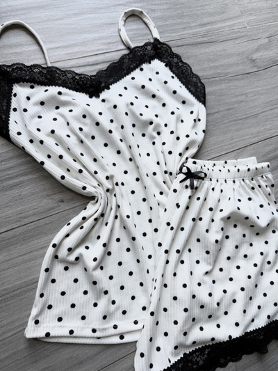 PIJAMA CORTO MORLEY ENCAJE STAMPADO - BLANCO LUNARES -
