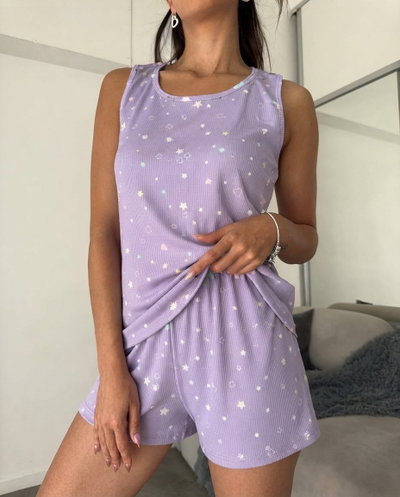 PIJAMA CORTO MUSCULOSA LILA ESTRELLAS