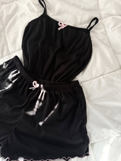PIJAMA CORTO MORLEY LISO ROULETTE NEGRO