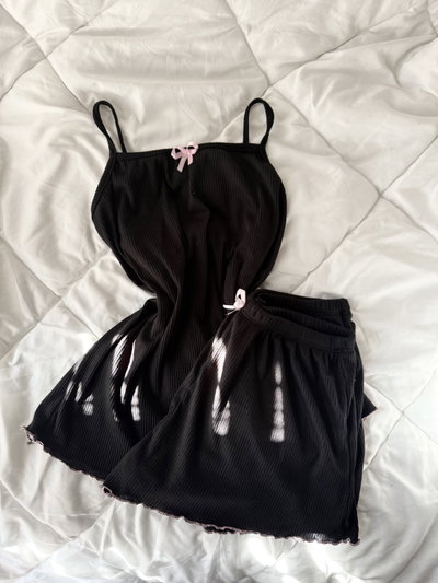 PIJAMA CORTO MORLEY LISO ROULETTE NEGRO