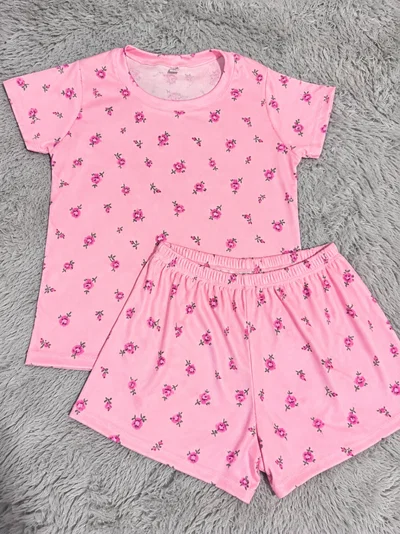 PIJAMA CORTO ROSA FLORES