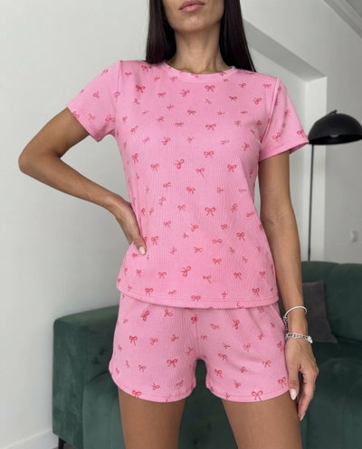 PIJAMA CORTO ROSA MOÑOS