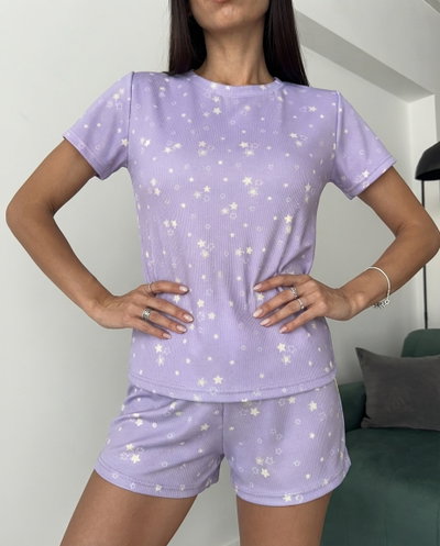 PIJAMA CORTO LILA ESTRELLAS