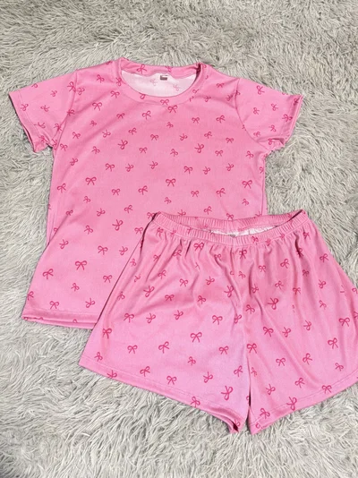 PIJAMA CORTO ROSA MOÑOS