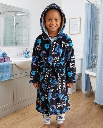 BATA TOALLA SECADO RAPIDO KIDS -  STITCH NEGRO -
