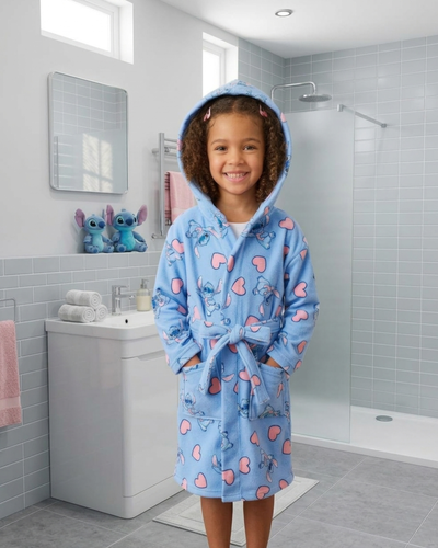 BATA TOALLA SECADO RAPIDO KIDS -  STITCH CELESTE -