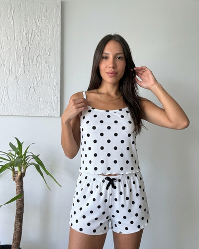 PIJAMA CORTO FULL PRINT - LUNARES BLANCO - 