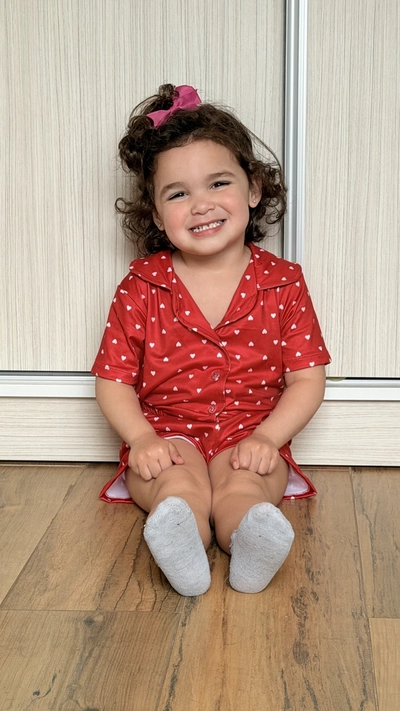 CAMISERO CORTO KIDS - ROJO CORAZONES -