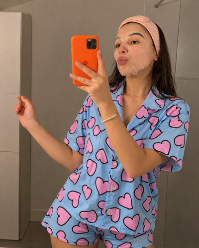 CAMISERO CORTO MODAL - CELESTE CORAZONES -
