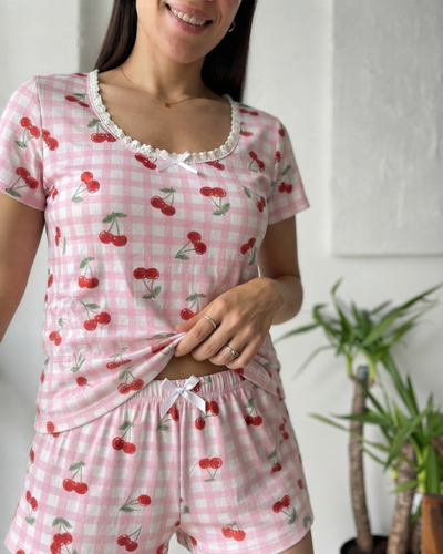 PIJAMA CORTO MODAL ESTAMPADO - CHERRY -