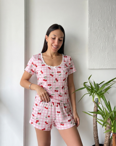 PIJAMA CORTO MODAL ESTAMPADO - CHERRY -