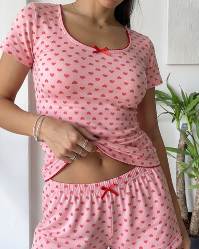 PIJAMA CORTO MODAL ESTAMPADO - CORAZONES -