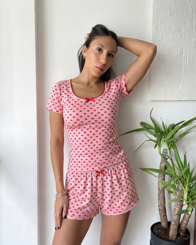PIJAMA CORTO MODAL ESTAMPADO - CORAZONES -