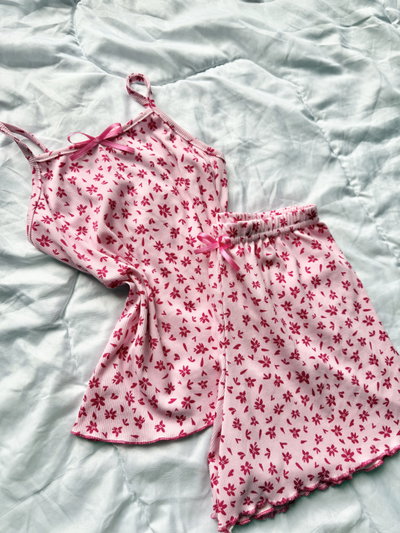 PIJAMA MORLEY ESTAMPADO - FLORES ROSA - 