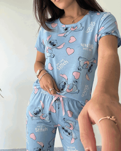 PIJAMA FULL PRINT MODAL SOFT - STITCH CELESTE -