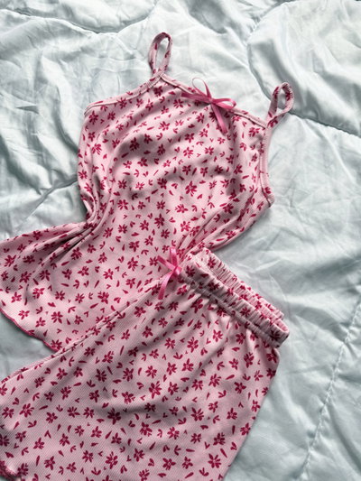 PIJAMA MORLEY ESTAMPADO - FLORES ROSA - 